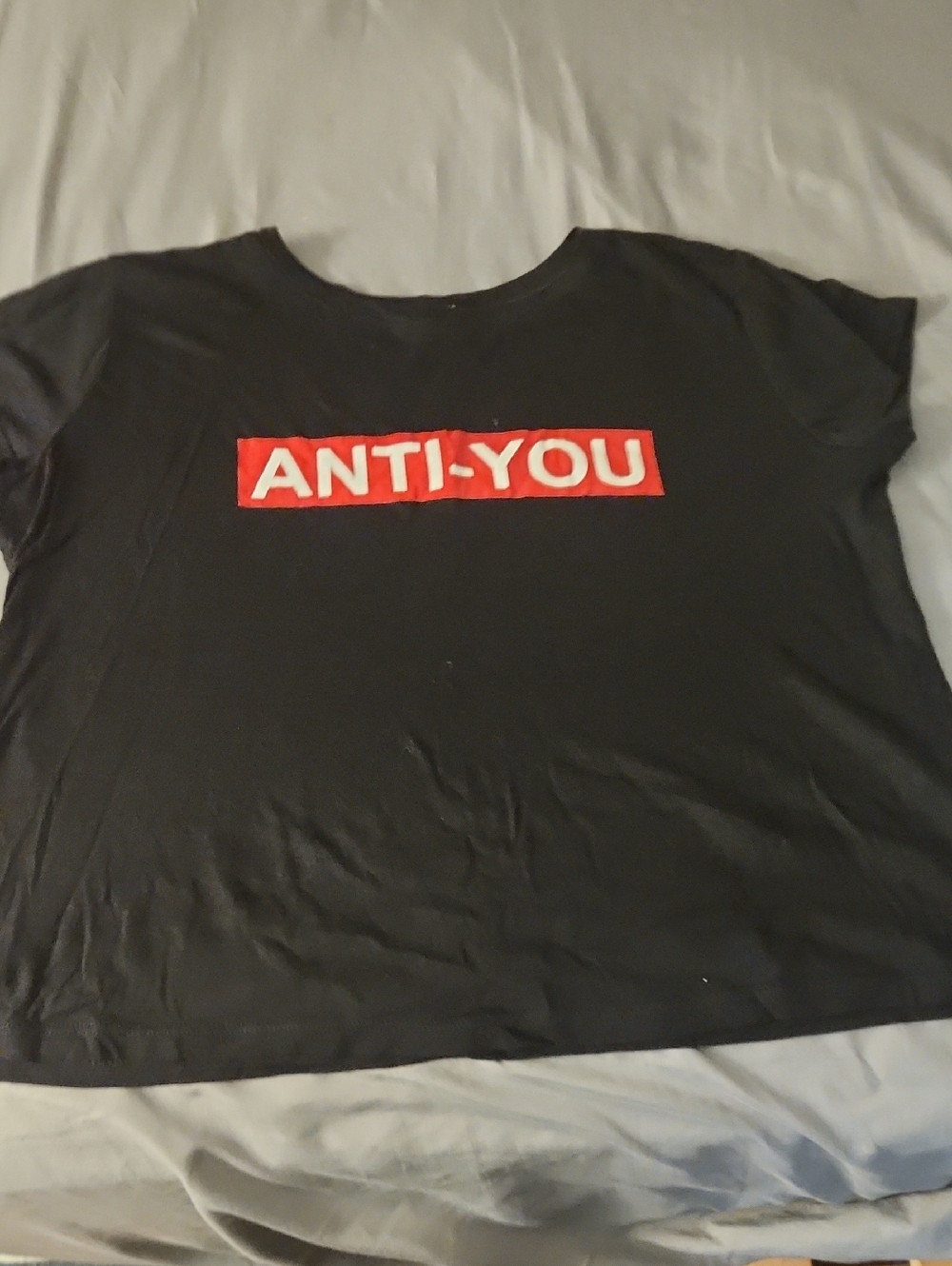 Fashion Nova Black Crop Top with Red "ANTI-YOU" Graphic